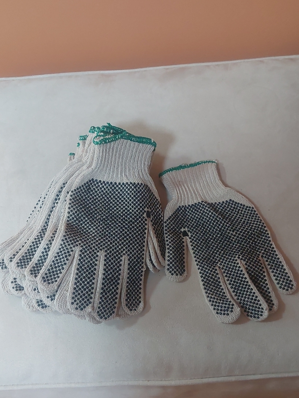 White & Green Work Grip Gloves with Black Dots - Unbranded, 6 Pairs